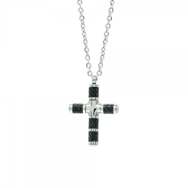 Αλυσίδα με δίχρωμο σταυρό από ανοξείδωτο ατσάλι 
