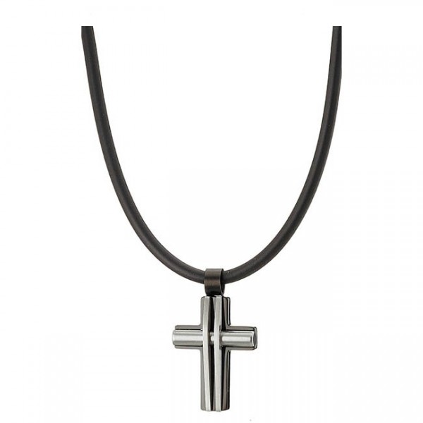 Ατσάλινος σταυρός με κορδόνι από καουτσούκ