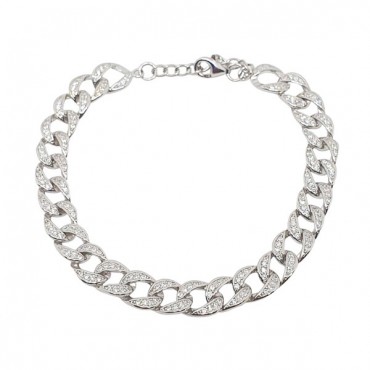 Ασημένια φαρδιά αλυσίδα για το χέρι με πέτρες ζιργκόν Ασημένια φαρδιά αλυσίδα για το χέρι με πέτρες ζιργκόν