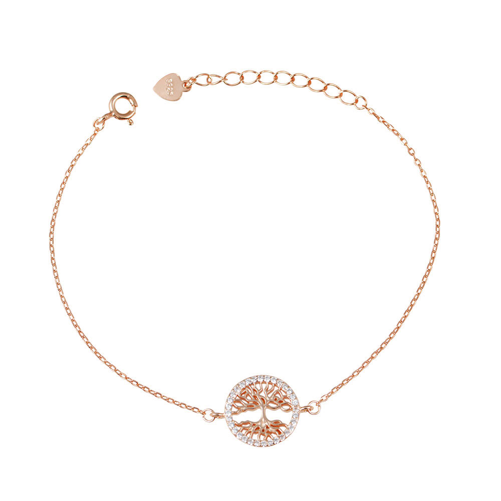 Ασημένιο με επιχρύσωση ροζ χρυσού βραχιόλι με το δέντρο της ζωής Ασημένιο με επιχρύσωση ροζ χρυσού βραχιόλι με το δέντρο της ζωής
