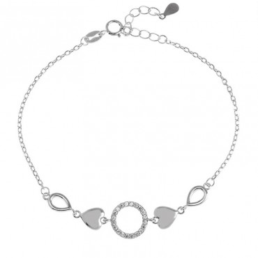 Ασημένιο βραχιόλι με κύκλο και καρδιές 