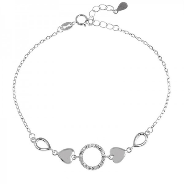 Ασημένιο βραχιόλι με κύκλο και καρδιές 
