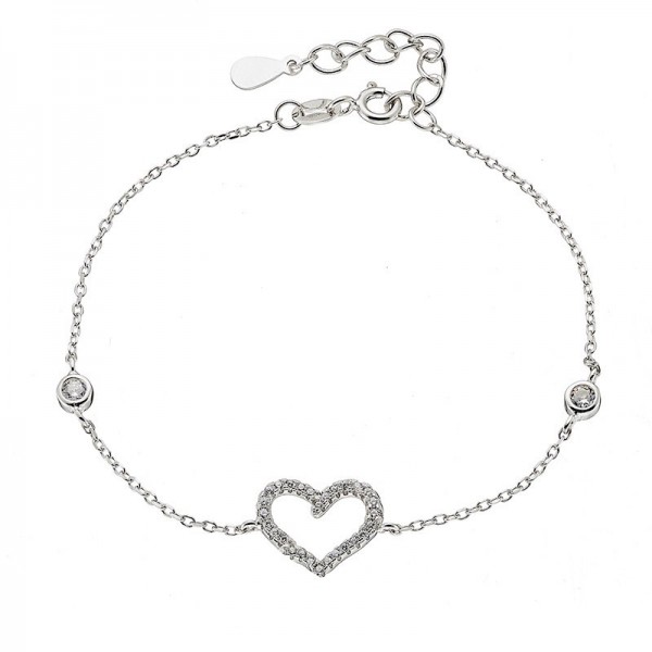 Ασημένιο βραχιόλι με καρδιά και πέτρες ζιργκόν
