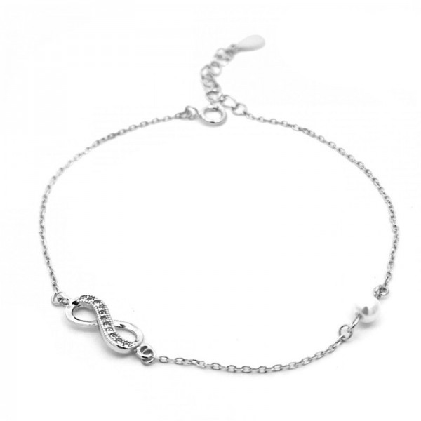 Ασημένιο βραχιόλι με το άπειρο και μικρή πέρλα στην αλυσίδα 
