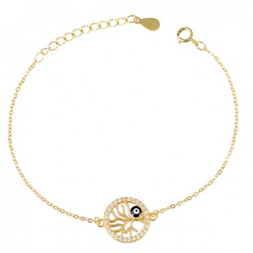 Βραχιόλι με το δέντρο της ζωής και ματάκι από επιχρυσωμένο ασήμι