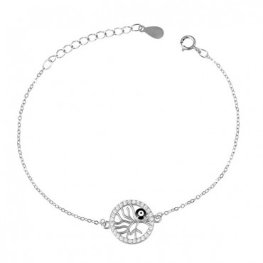 Ασημένιο βραχιόλι με το δέντρο της ζωής και μικρό μάτι
