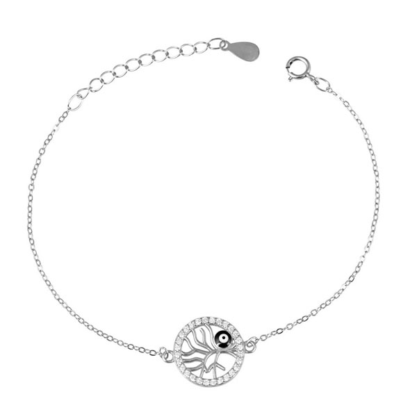 Ασημένιο βραχιόλι με το δέντρο της ζωής και μικρό μάτι