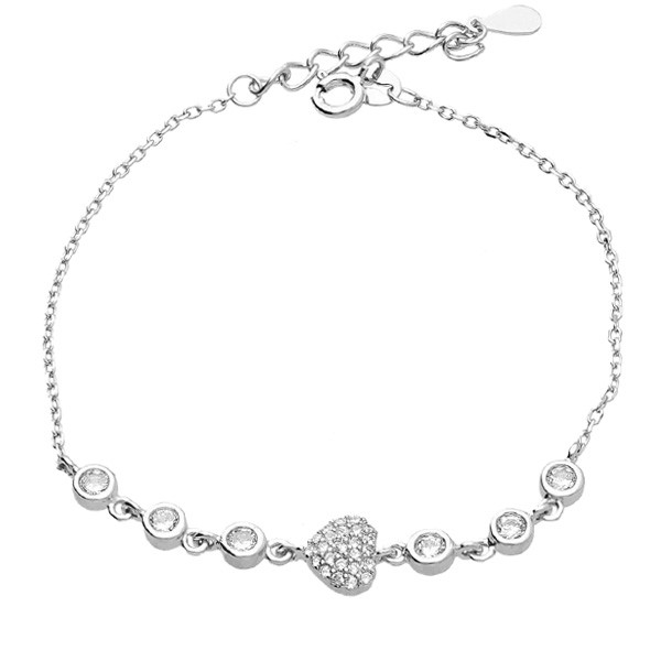 Ασημένιο βραχιόλι με καρδιά και πέτρες ζιργκόν