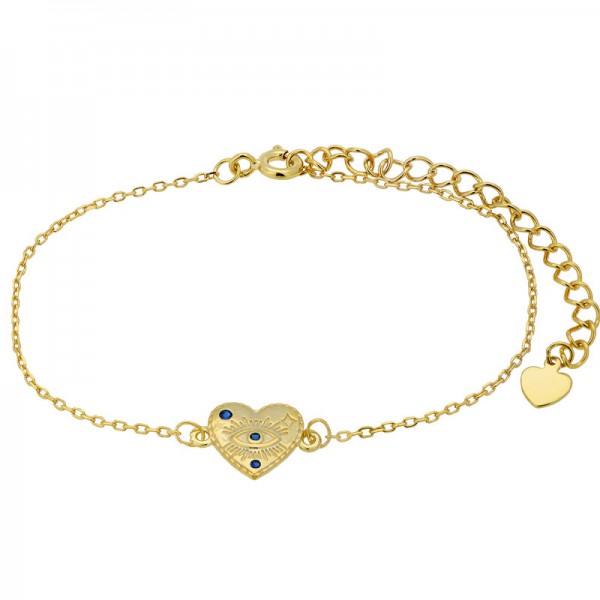 Ασημένιο επίχρυσο βραχιόλι με καρδιά και ματάκι