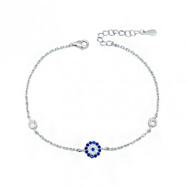 Ασημένιο βραχιόλι με ματάκι και πέτρες ζιργκόν 