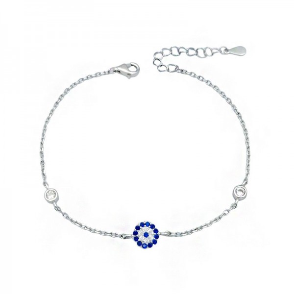 Ασημένιο βραχιόλι με ματάκι και πέτρες ζιργκόν 