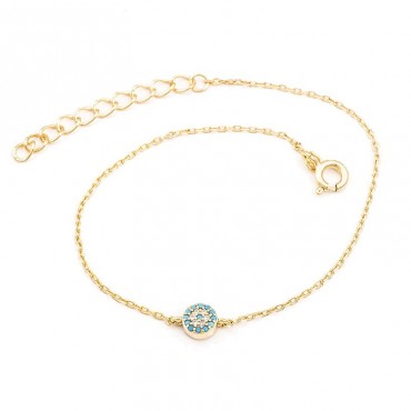 Ασημένιο επίχρυσο βραχιόλι με μικρό μάτι τιρκουάζ