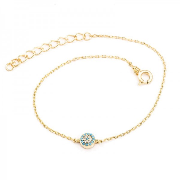 Ασημένιο επίχρυσο βραχιόλι με μικρό μάτι τιρκουάζ