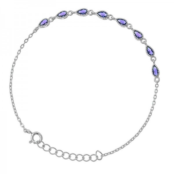 Ασημένιο αλυσιδάκι για το χέρι με πέτρες ζιργκόν - αμέθυστο