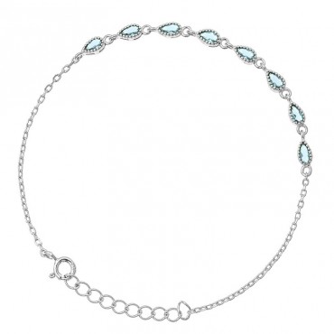 Ασημένιο αλυσιδάκι για το χέρι με aqua-marine πέτρες ζιργκόν