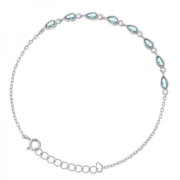 Ασημένιο αλυσιδάκι για το χέρι με aqua-marine πέτρες ζιργκόν