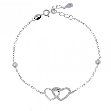 Ασημένιο βραχιόλι με διπλή καρδιά 