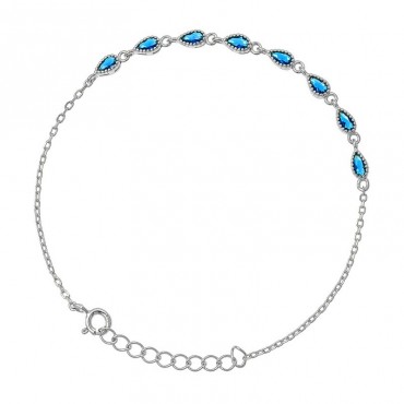 Ασημένιο αλυσιδάκι για το χέρι με μπλε πέτρες ζιργκόν 
