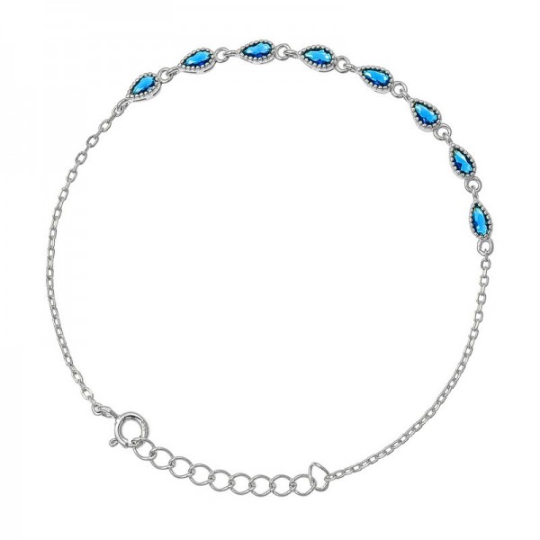 Ασημένιο αλυσιδάκι για το χέρι με μπλε πέτρες ζιργκόν 