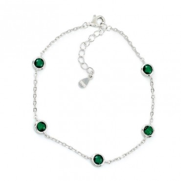 Ασημένιο βραχιόλι με πέτρες ζιργκόν σε πράσινο χρώμα
