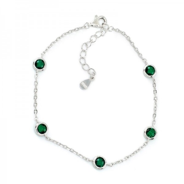 Ασημένιο βραχιόλι με πέτρες ζιργκόν σε πράσινο χρώμα