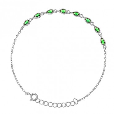 Ασημένιο αλυσιδάκι για το χέρι με πράσινες πέτρες ζιργκόν