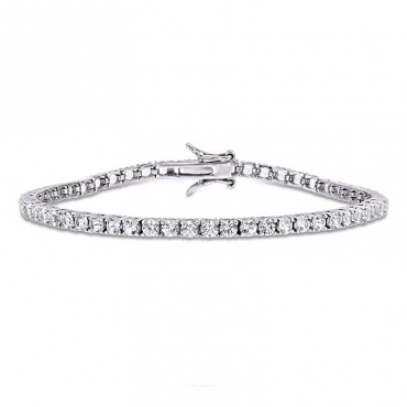 Ασημένιο βραχιόλι - ριβιέρα με λευκές πέτρες ζιργκόν και κούμπωμα ασφαλείας 