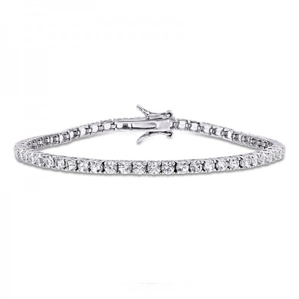 Ασημένιο βραχιόλι - ριβιέρα με λευκές πέτρες ζιργκόν και κούμπωμα ασφαλείας 