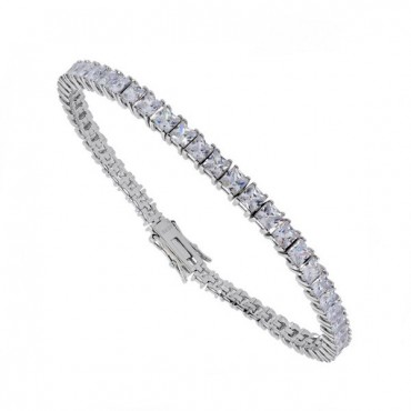 Ασημένιο βραχιόλι-ριβιέρα με λευκές πέτρες ζιργκόν και κούμπωμα ασφαλείας 