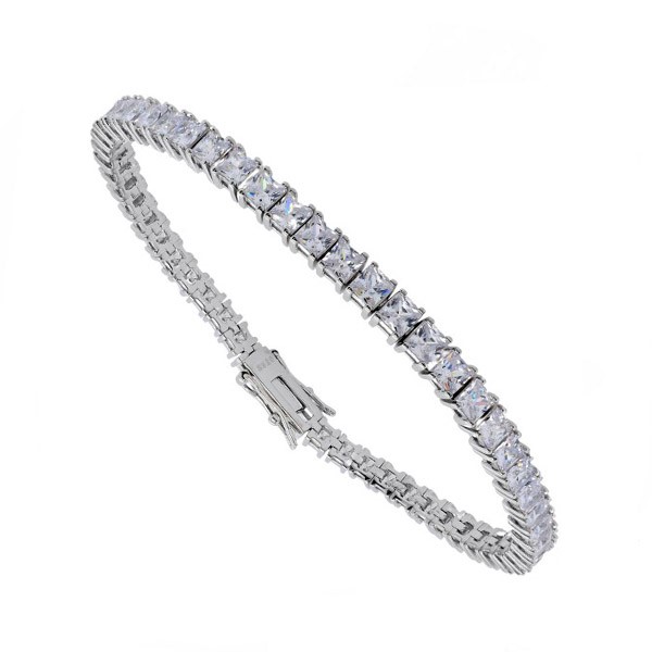 Ασημένιο βραχιόλι-ριβιέρα με λευκές πέτρες ζιργκόν και κούμπωμα ασφαλείας 