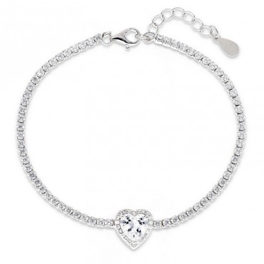 Ασημένιο  βραχιόλι ριβιέρα με καρδιά στο κέντρο 