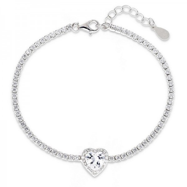 Ασημένιο  βραχιόλι ριβιέρα με καρδιά στο κέντρο 