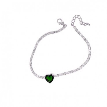 Ασημένιο βραχιόλι ριβιέρα με πράσινη καρδιά 
