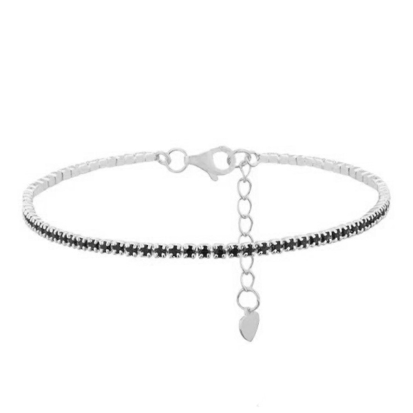 Ασημένιο βραχιόλι ριβιέρα με πέτρες ζιργκόν σε μαύρο χρώμα