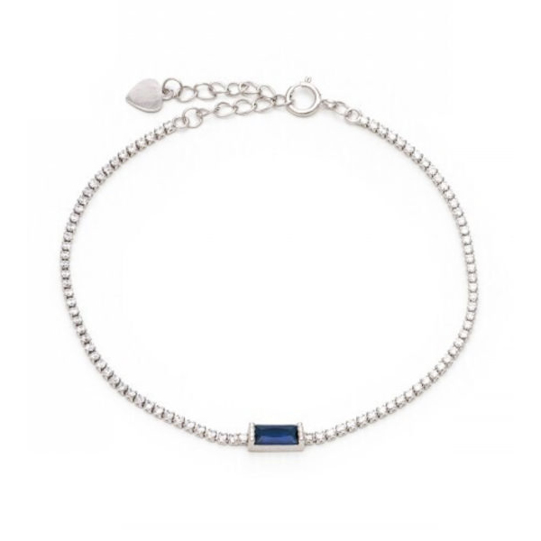 Ασημένιο βραχιόλι ριβιέρα με με μπλε πέτρα ζιργκόν στο κέντρο