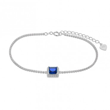 Ασημένιο βραχιόλι ριβιέρα με μπλε τετράγωνη πέτρα 