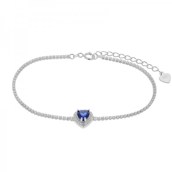 Ασημένιο βραχιόλι ριβιέρα με μπλε καρδιά 