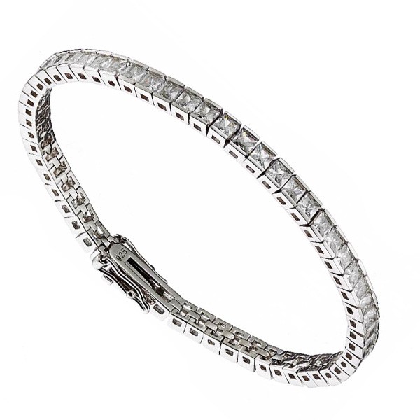 Ασημένιο βραχιόλι ριβιέρα με λευκές πέτρες ζιργκόν 