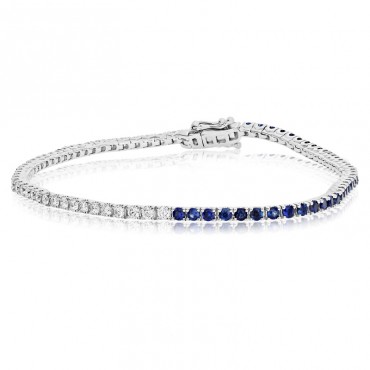 Ασημένιο βραχιόλι-ριβιέρα με λευκές και μπλε πέτρες ζιργκόν