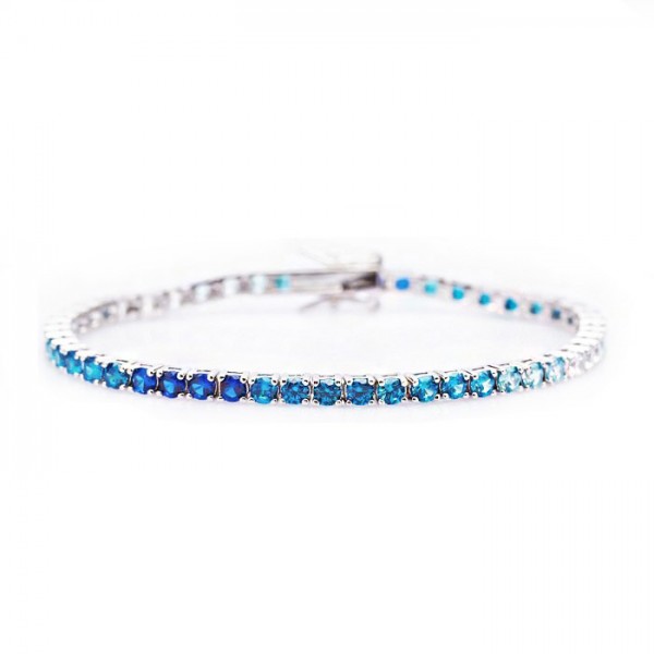 Ασημένιο βραχιόλι ριβιέρα με πέτρες ζιργκόν σε αποχρώσεις του μπλε (ombre)