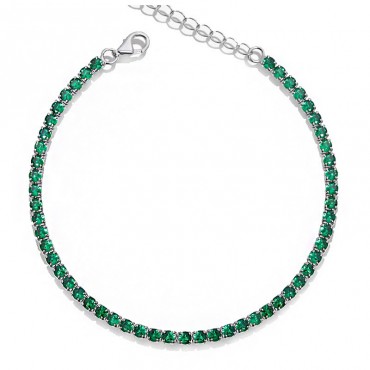 Ασημένιο βραχιόλι ριβιέρα με πράσινες πέτρες ζιργκόν