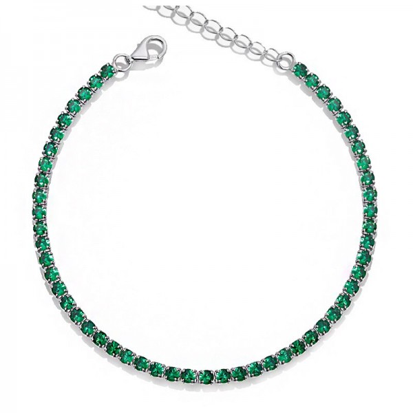 Ασημένιο βραχιόλι ριβιέρα με πράσινες πέτρες ζιργκόν