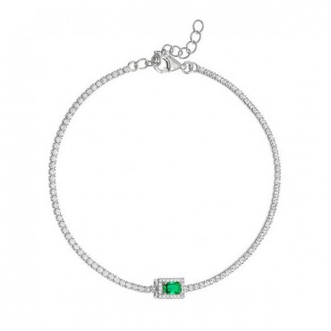 Ασημένιο βραχιόλι ριβιέρα με ορθογώνιο καστόνι στο κέντρο με πράσινη πέτρα