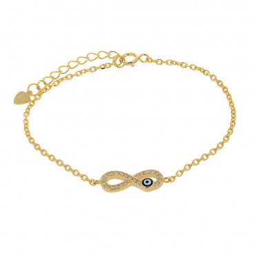 Ασημένιο και επίχρυσο βραχιόλι με το άπειρο και ματάκι