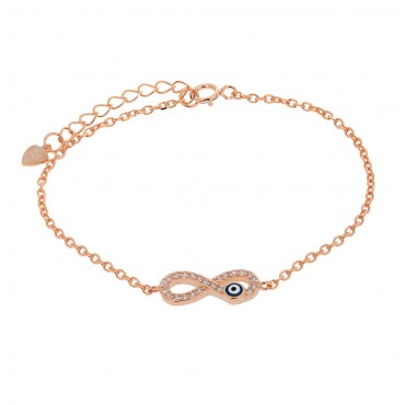 Ασημένιο με επιχρύσωση ροζ χρυσού βραχιόλι με το άπειρο και ματάκι