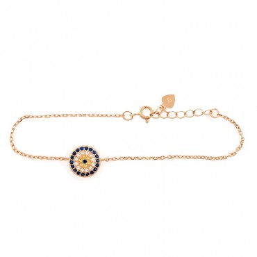 Ασημένιο με επιχρύσωση ροζ χρυσού βραχιόλι με μάτι 