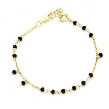 Ασημένιο και επιχρυσωμένο βραχιόλι με μαύρες χάντρες