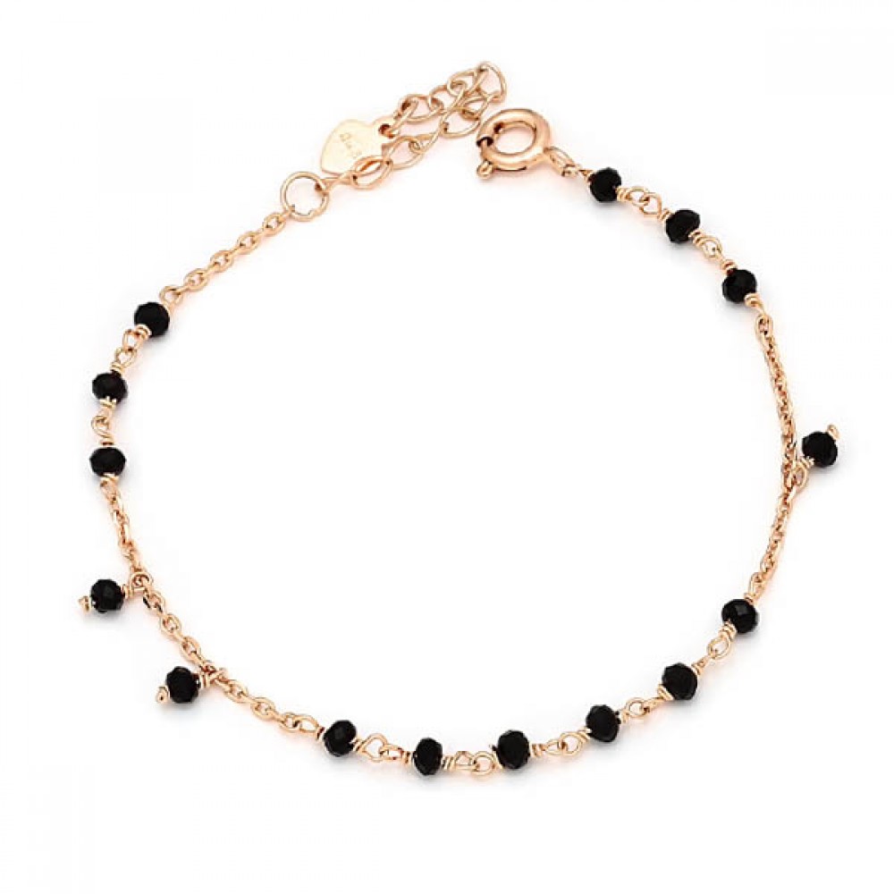 Ασημένιο βραχιόλι με επιχρύσωση ροζ χρυσού και μαύρες χάντρες Ασημένιο βραχιόλι με επιχρύσωση ροζ χρυσού και μαύρες χάντρες
