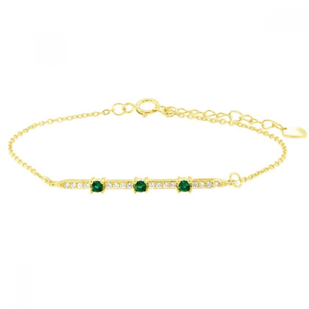 Ασημένιο και επιχρυσωμένο βραχιόλι με λευκές και πράσινες πέτρες ζιργκόν Ασημένιο και επιχρυσωμένο βραχιόλι με λευκές και πράσινες πέτρες ζιργκόν