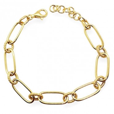 Ασημένια αλυσίδα για το χέρι με κρίκους και σκαλιστές λεπτομέρειες  , επιχρυσωμένη 